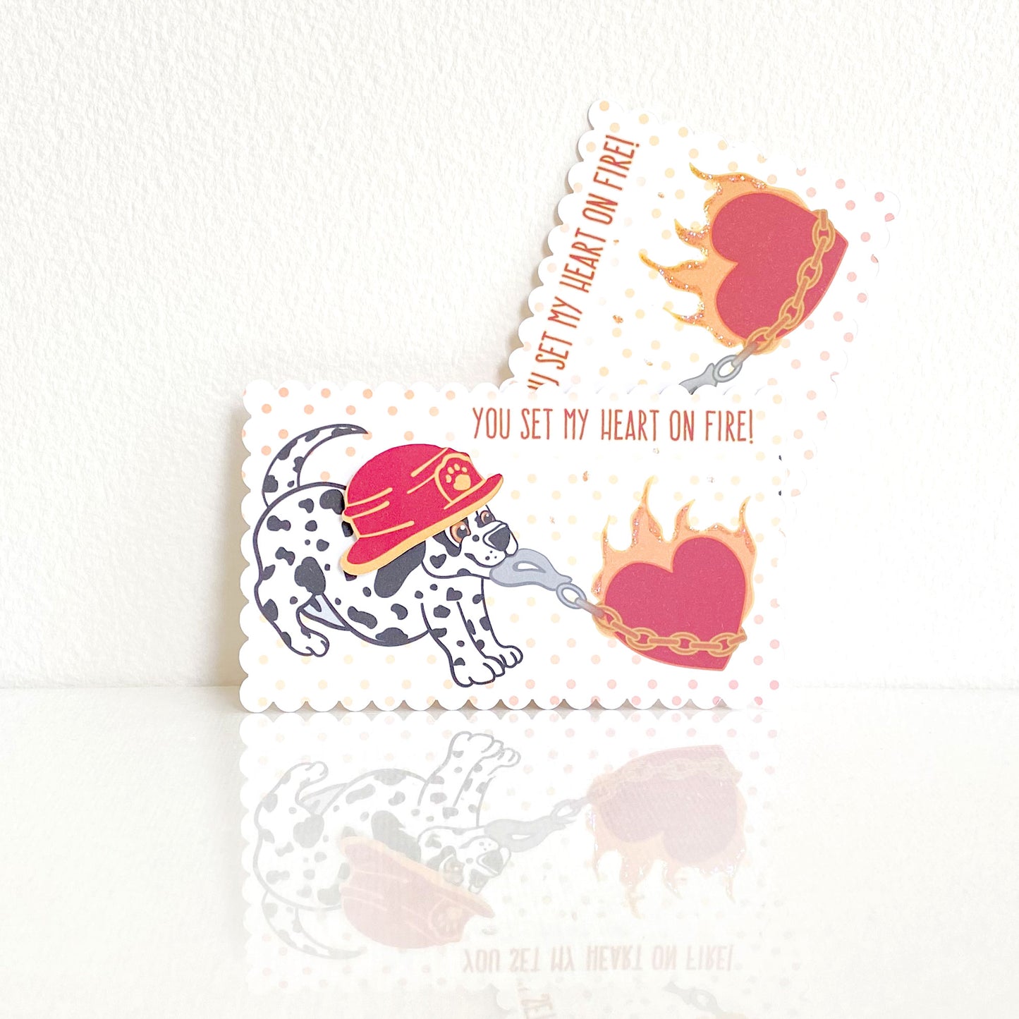 Mini Fire Fighter Dog Valentine Card Set