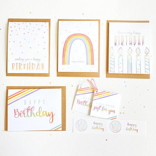 Rainbow Birthday Greeting Card Set of Four Plus Extras