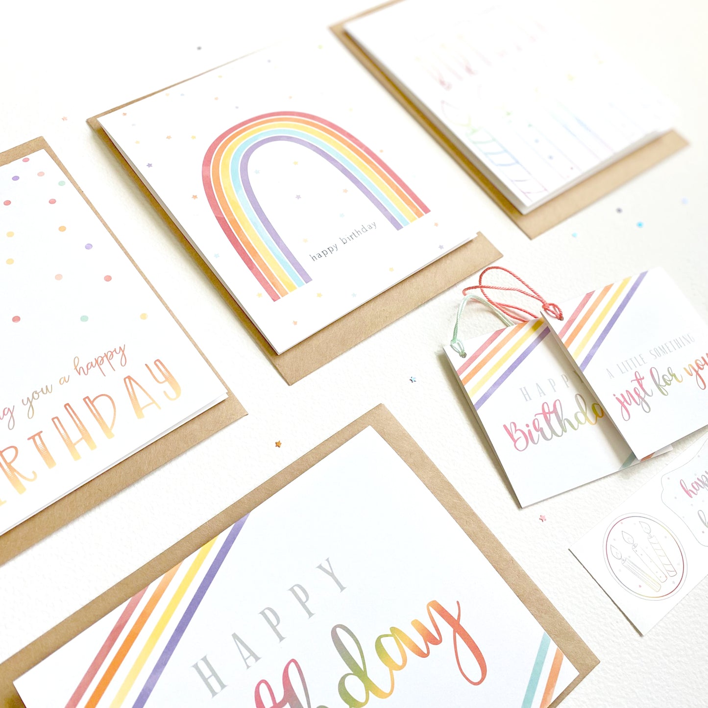 Rainbow Birthday Greeting Card Set of Four Plus Extras