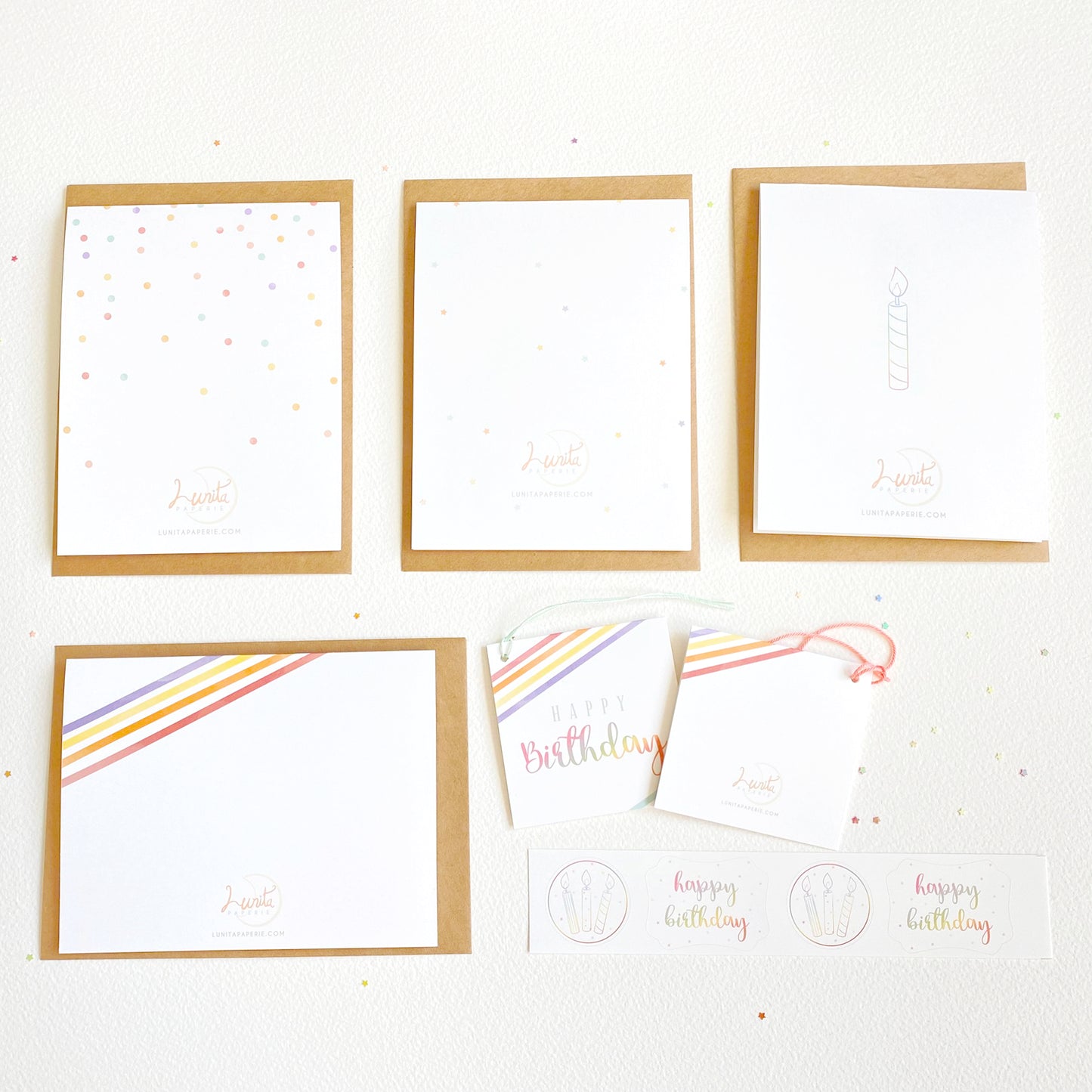 Rainbow Birthday Greeting Card Set of Four Plus Extras