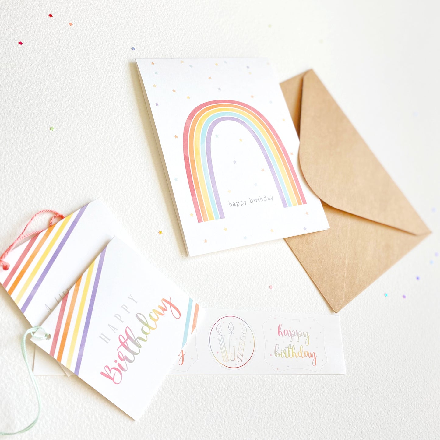 Rainbow Birthday Greeting Card Set of Four Plus Extras