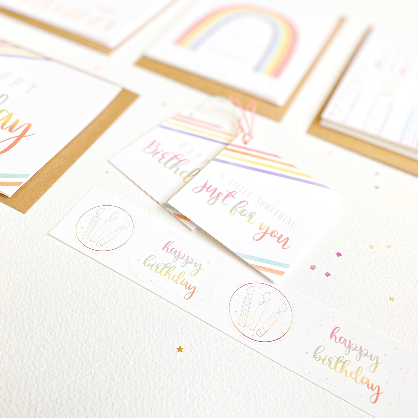 Rainbow Birthday Greeting Card Set of Four Plus Extras