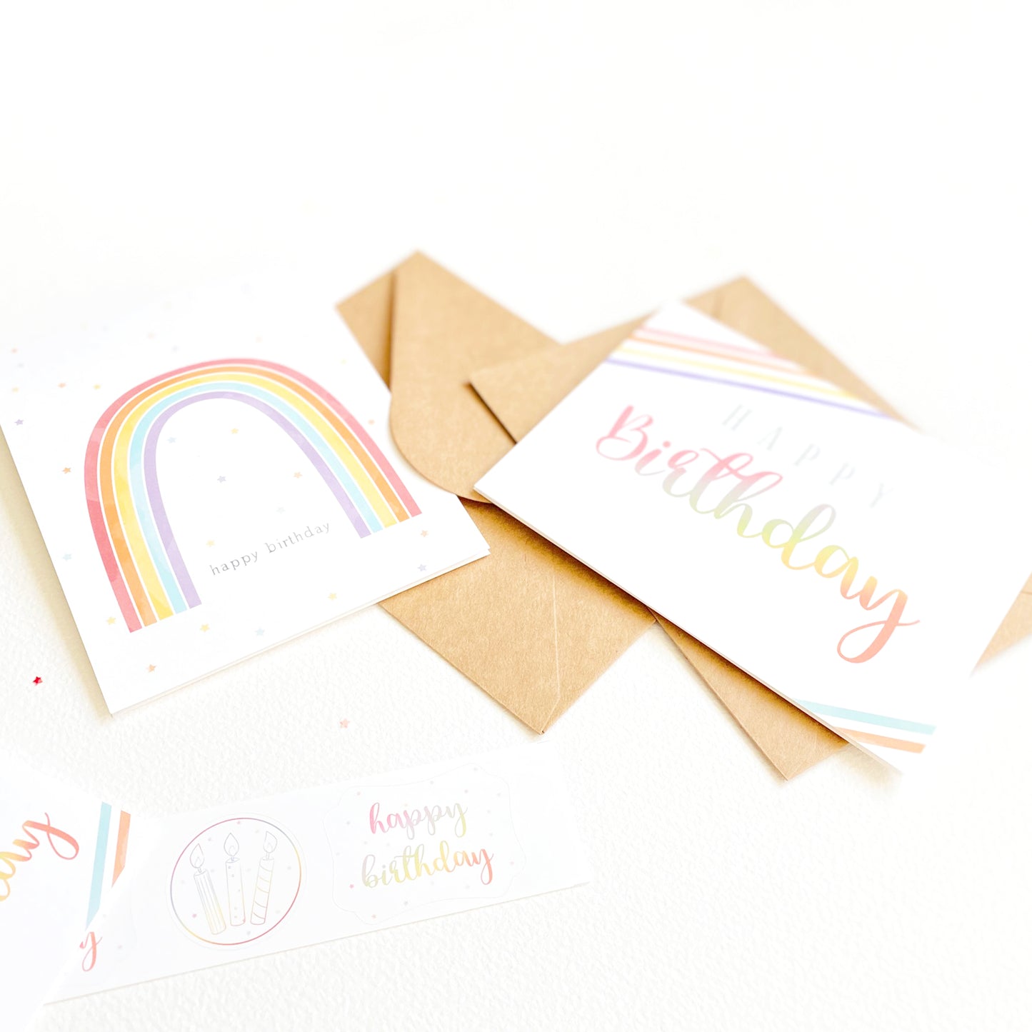 Rainbow Birthday Greeting Card Set of Four Plus Extras