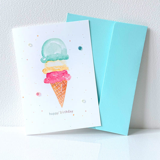 Rainbow Ice Cream Birthday Greeting Card