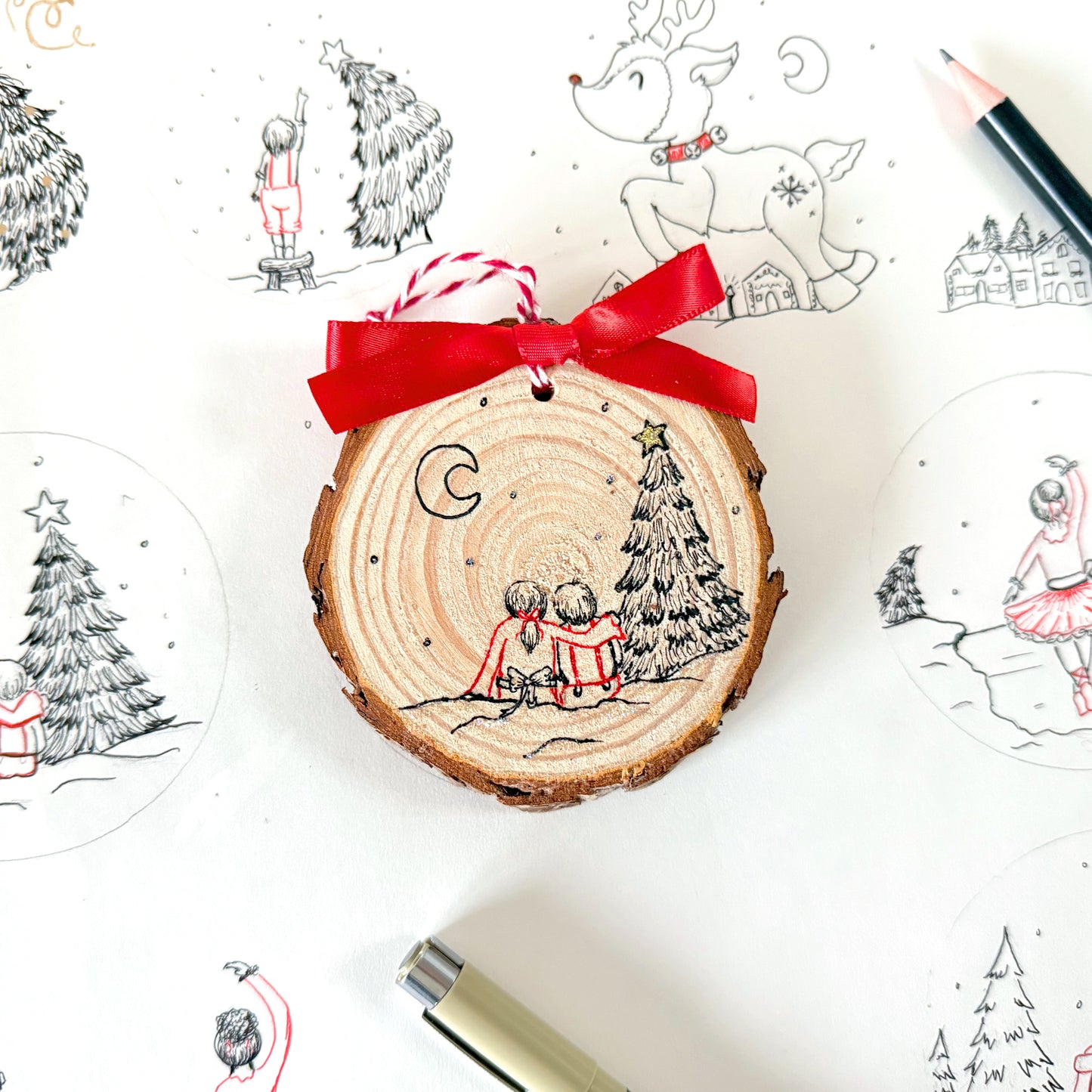 Wood Christmas Ornament: Siblings