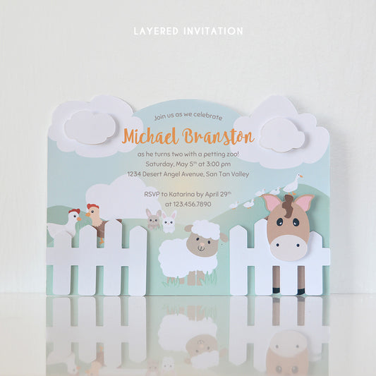 Farm Animals Kids Birthday Party Invitation