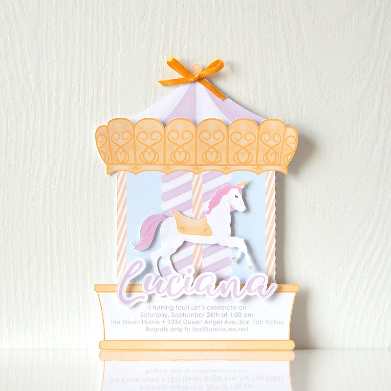 Magical Unicorn Carousel Kids Birthday Party Invitation