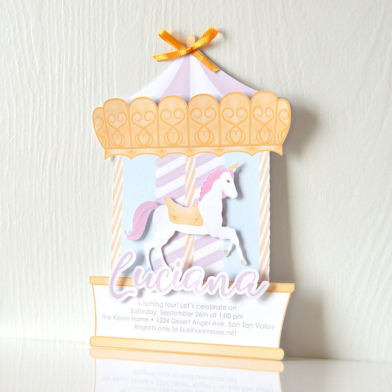 Magical Unicorn Carousel Kids Birthday Party Invitation