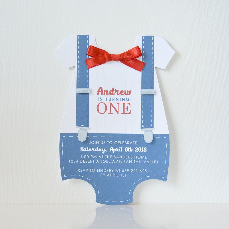 Bowtie Romper Baby Boy Invitation