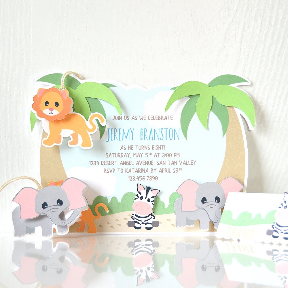 Jungle Animal Safari Party Birthday Party Invitation