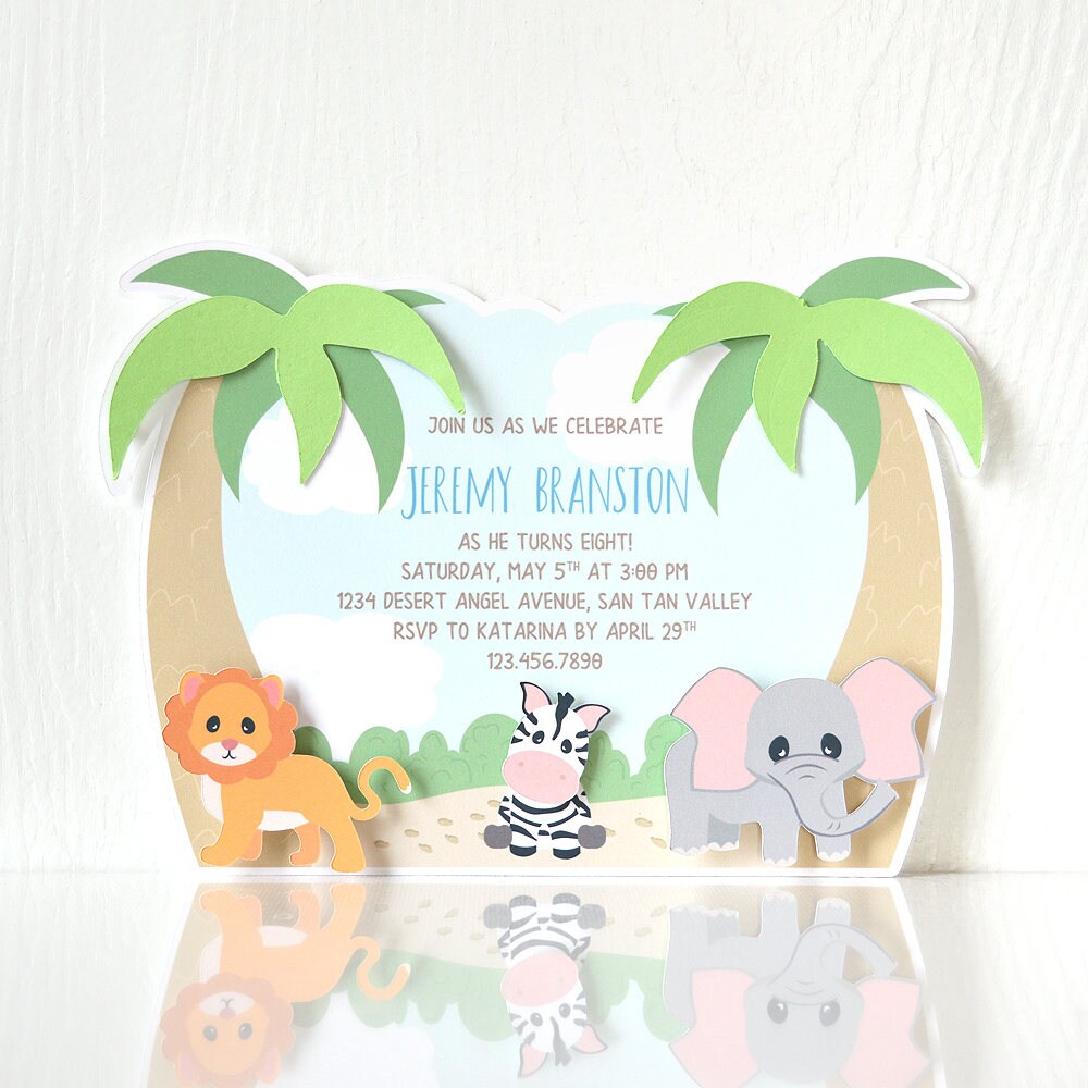 Jungle Animal Safari Party Birthday Party Invitation