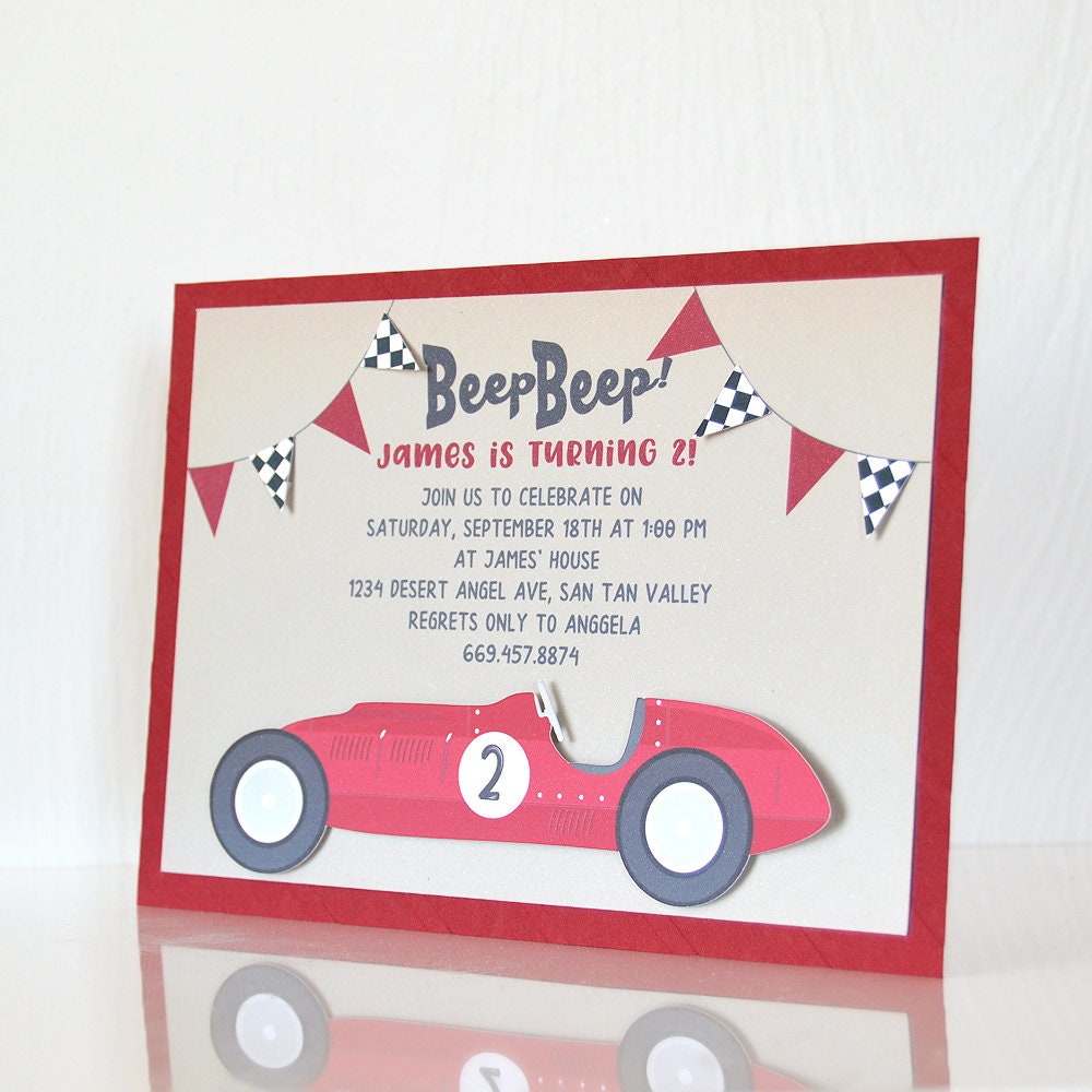 Vintage Race Car Birthday Party Invitation