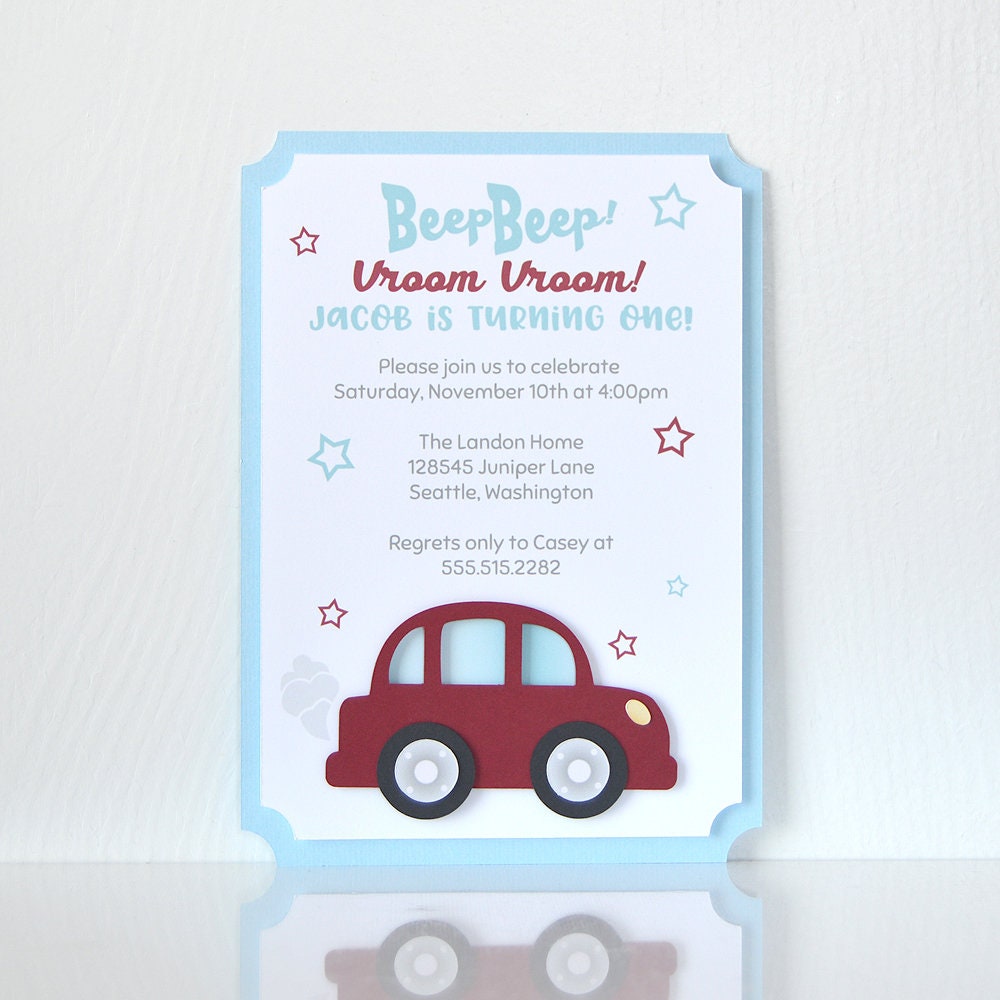 Vroom Vroom Toy Car Baby Birthday Party Invitation