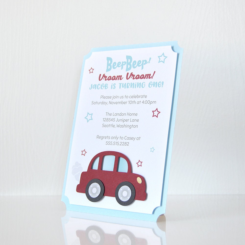 Vroom Vroom Toy Car Baby Birthday Party Invitation