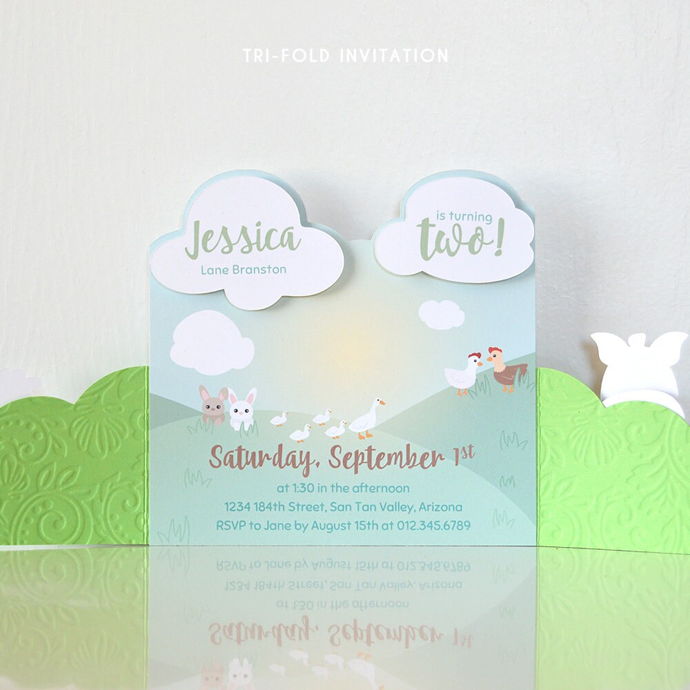 Farm Animals Kids Birthday Party Invitation Tri-Fold