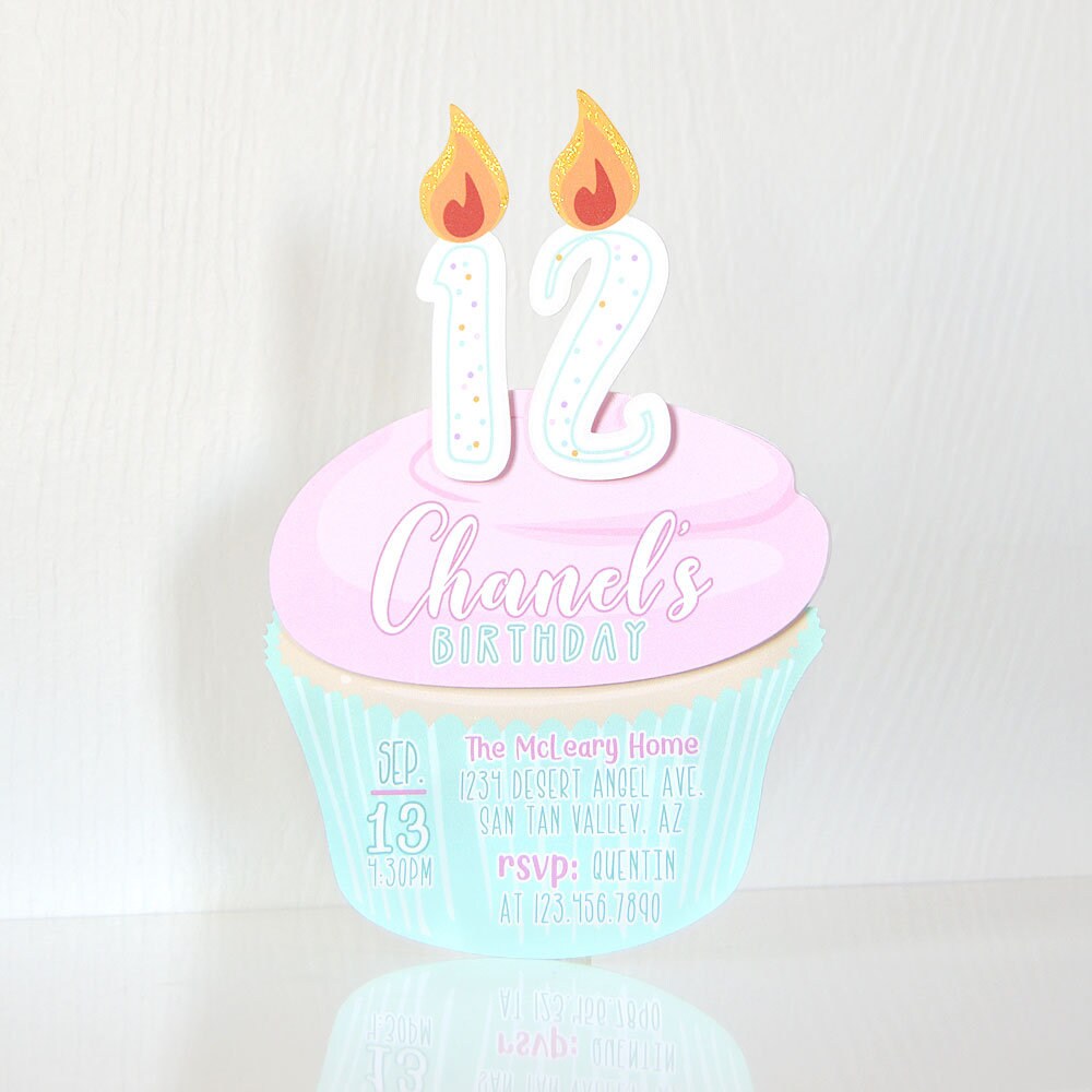 Cupcake Candles Custom Birthday Party Invitation