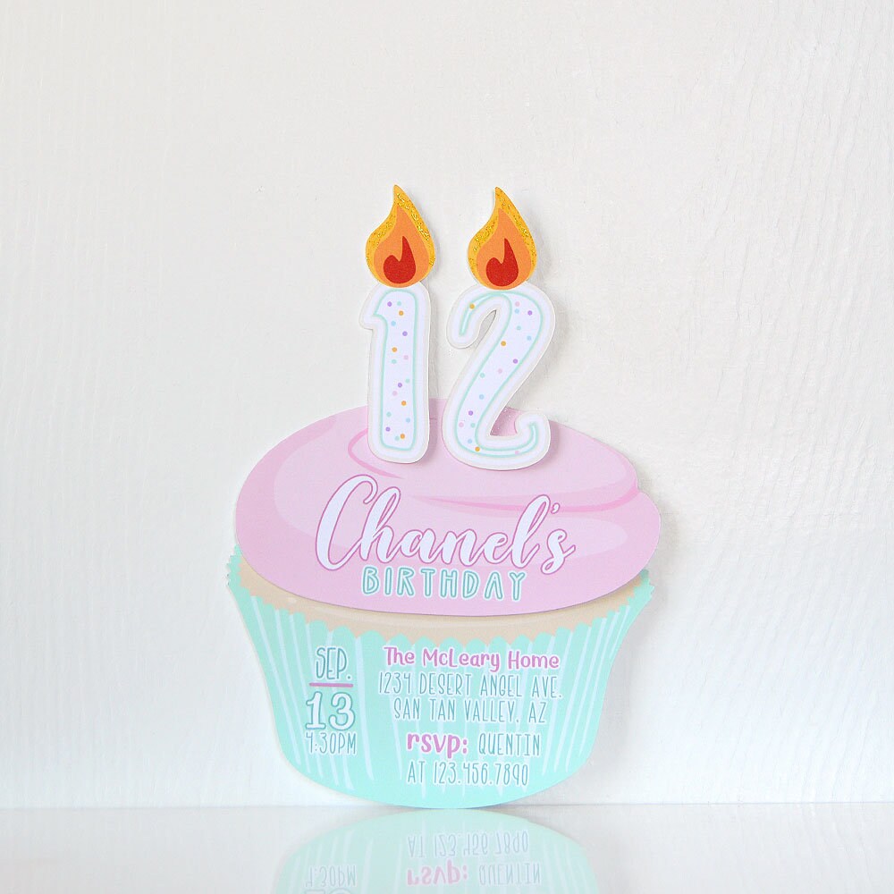 Cupcake Candles Custom Birthday Party Invitation