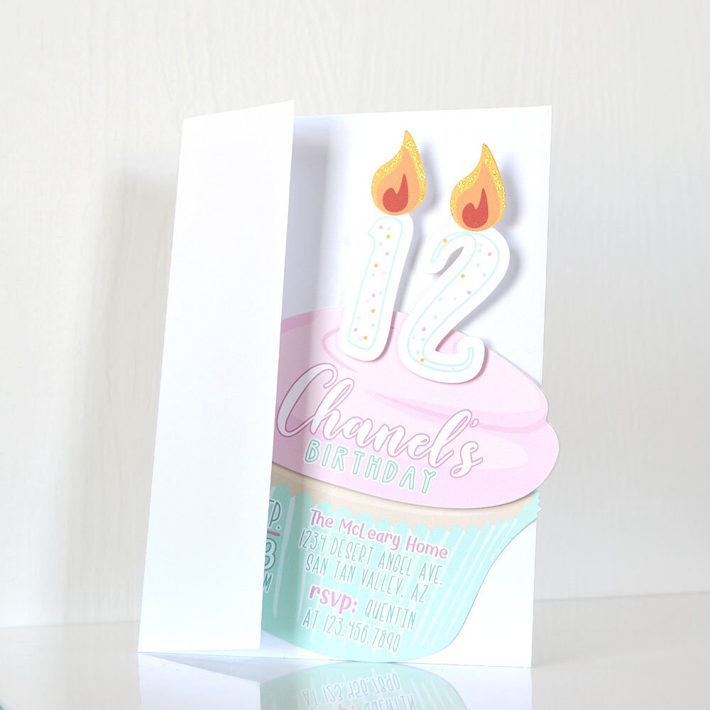 Cupcake Candles Custom Birthday Party Invitation