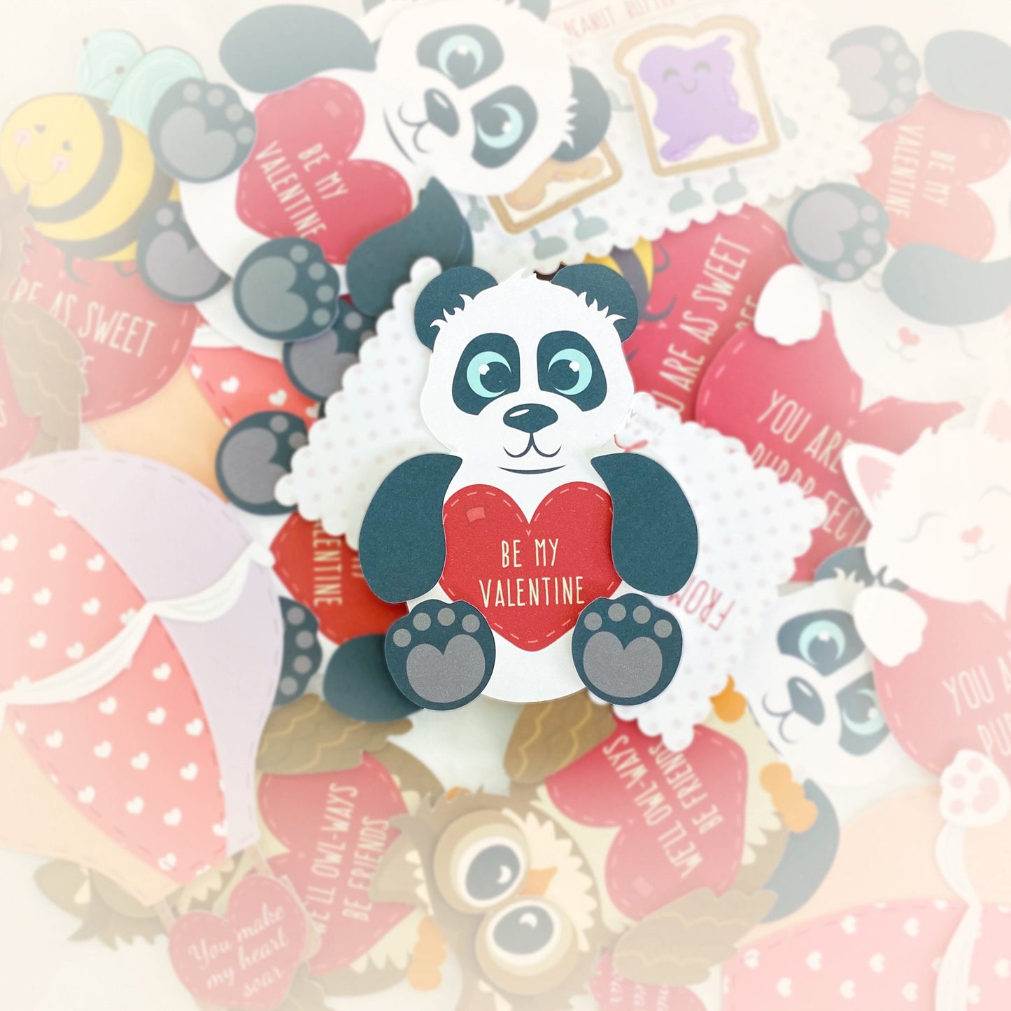 Mini Panda Valentine Card Set